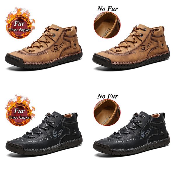 

fashion men leather boots men's warm fur snow boots winter shoes split leather comfortable ankle men warm boots 48, Black