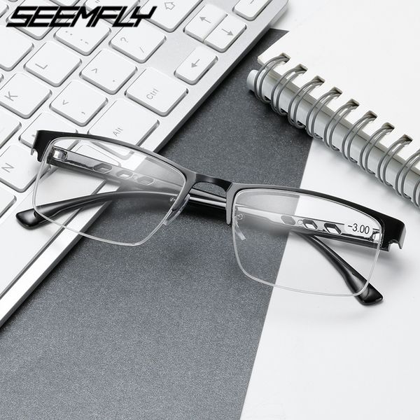 

seemfly retro half frame finished myopia glasses men women wth diopter 1.0 1.5 2.0 2.5 3.0 3.5 4 nearsighted eyelasses eyewear, Black