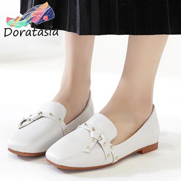 

doratasia casual black girl pumps rivet square toe low heel slip on shallow pumps women classic fashion shoe swoman