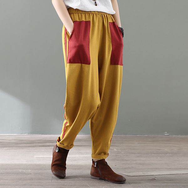 

women pants contrast color harem pants loose 2020 new spring summer thin turnip pockets vintage women trousers, Black;white