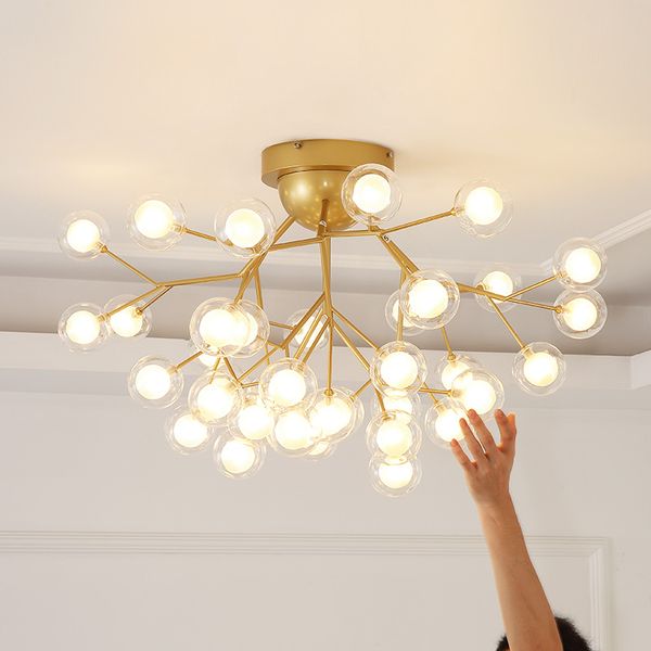 Modern Tree Branch Chandelier Ceiling Nordic Ball Light Fixture Designer Living Room Bedroom Firefly Ceiling Light Lamp Ceiling Lighting Hanging