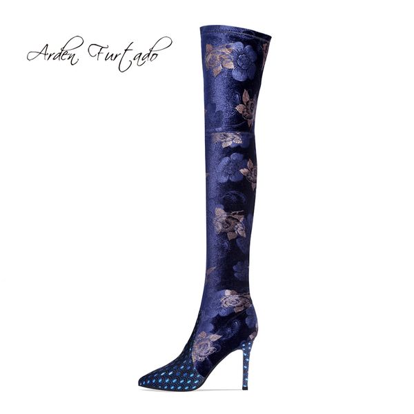 

arden furtado fashion women's shoes pointed toe stilettos heels elegant ladies boots over the knee thigh high stretch boots, Black