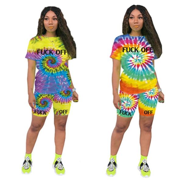 

letters print women summer shorts set sportswear tie dye t shirt shorts tracksuit two piece outfits sports suit 3color d6503, White