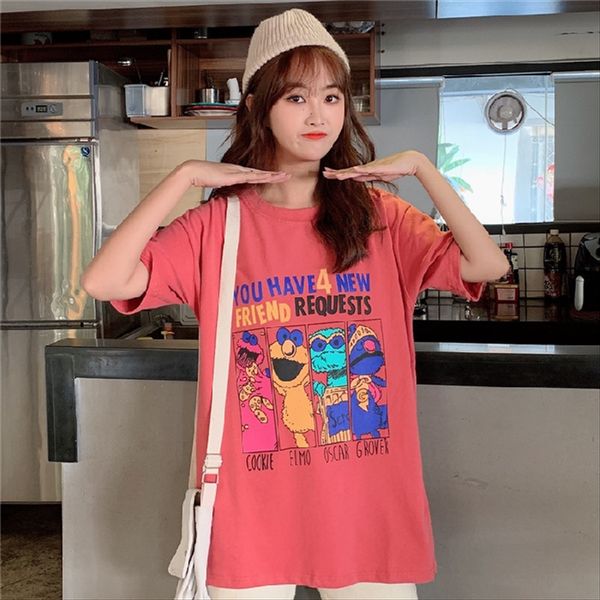 

ins short-sleeved t-shirt women's loose all-match harajuku bf lazy wind weird girl's funeral t-shirt underpants mschf clothes, White