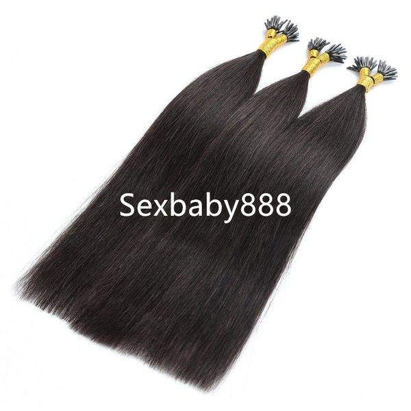 

0.5g/strand,100strands italian keratin hair extension pre-bonded i tip hair color1 brazilian capsule hair, Black