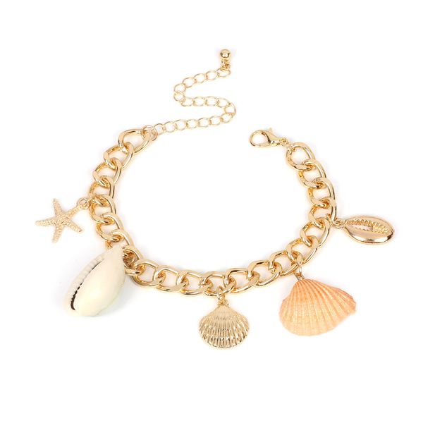 

shell starfish pearl charm bracelets fashion alloy chain bangles for women girls beach party statement jewelry gifts wholesale dhl, Golden;silver