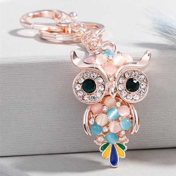 

bag charms key chain opal owl cute rhinestone car keys ring holder for women girls fashion metal animal pendant keyrings jewelry gifts keych, Slivery;golden