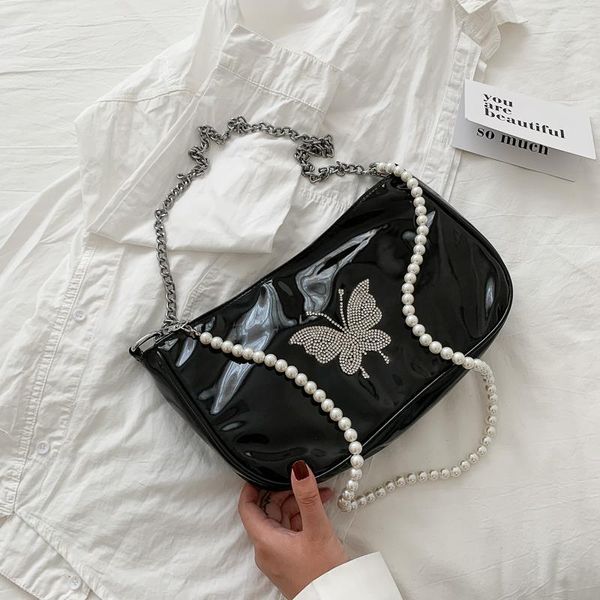 

non-mainstream design bag female 2020 new style shoulder bag diamond set butterfly underarm pearl chain medieval