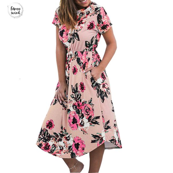 

платье summer casual femme цветок boho печать карманный dreeses с коротким рукавом midi платье robe gv879 b дизайнер одежды, Black;gray