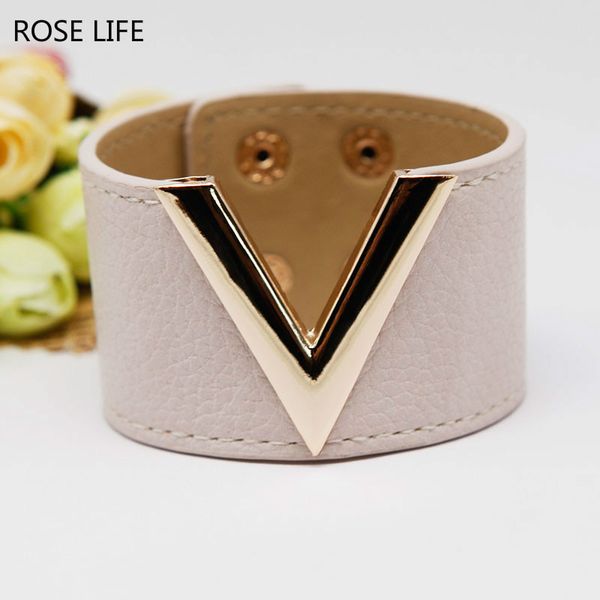 

rose life европейская мода ретро широкий широкий кожаный браслет женщина браслеты браслеты v слово шарм манжеты браслет, Black