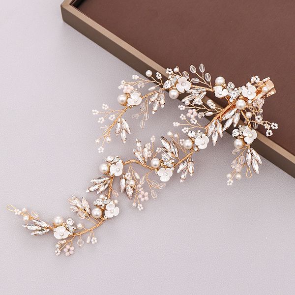 

selling bridal ornaments crystal hairpin hand woven flower headdress bridal wedding hair ornaments, Golden;white