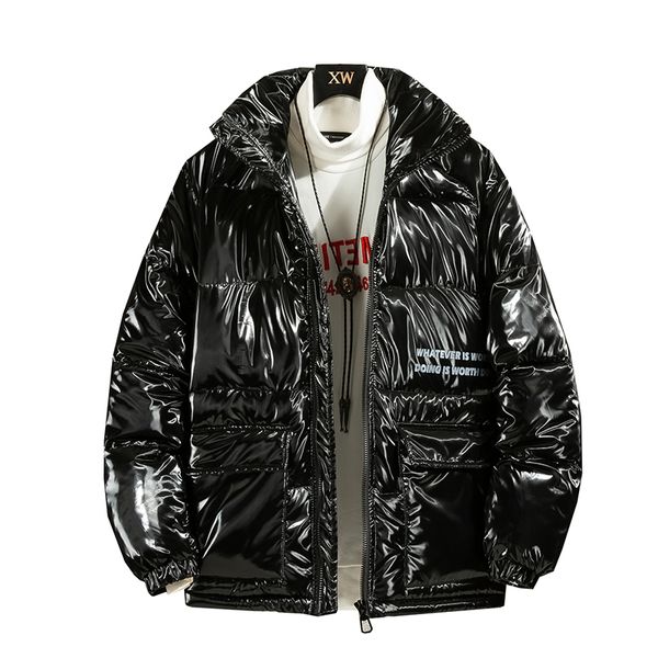 

oversized mens winter simple padded jacket men stand collar streetwear mens coats warm bread clothes jackets male brand clothing, Black