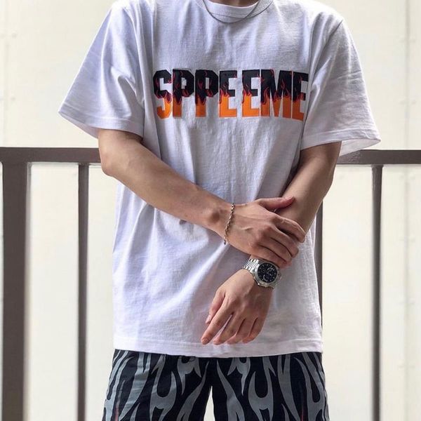 

20ss box logo flame ss top tee логотип письмо printed t-shirt solid color hip hop high street короткие рукава summer tee мужчины женщины hfy, White;black