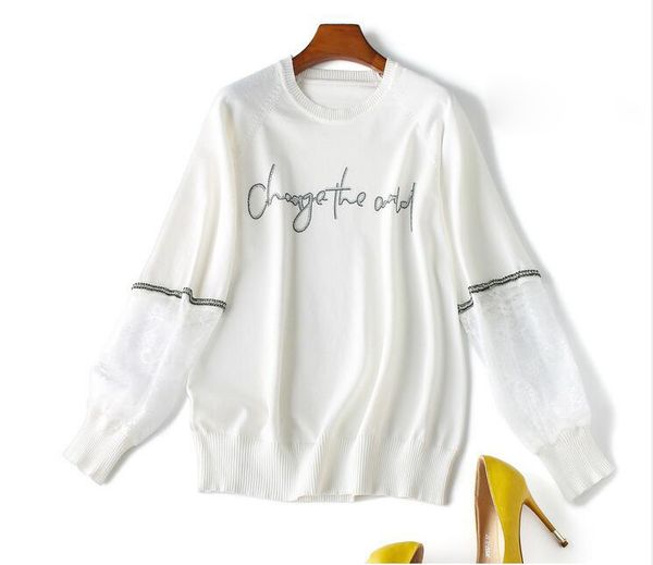 

round neck sweater sweater woman fall 2020 new products youth fashion patchwork lace campus sweater long-sleeved jacket, White;black