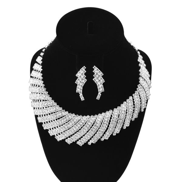 

2017 collar crystal bridal jewelry wedding accessories rhinestone choker necklace earrings set bridal chunky jewellery sets, Silver