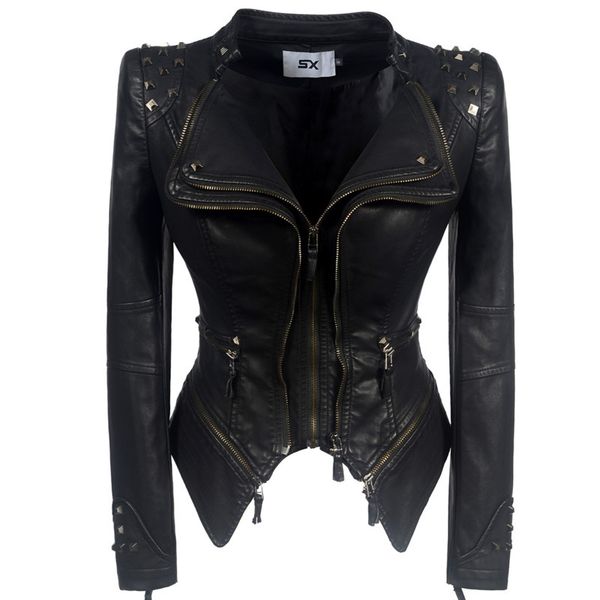

2019 gothic faux leather hooded jackets women motorcycle jakets autumn winter coat campberas faux sheepskin black pu coat bomber
