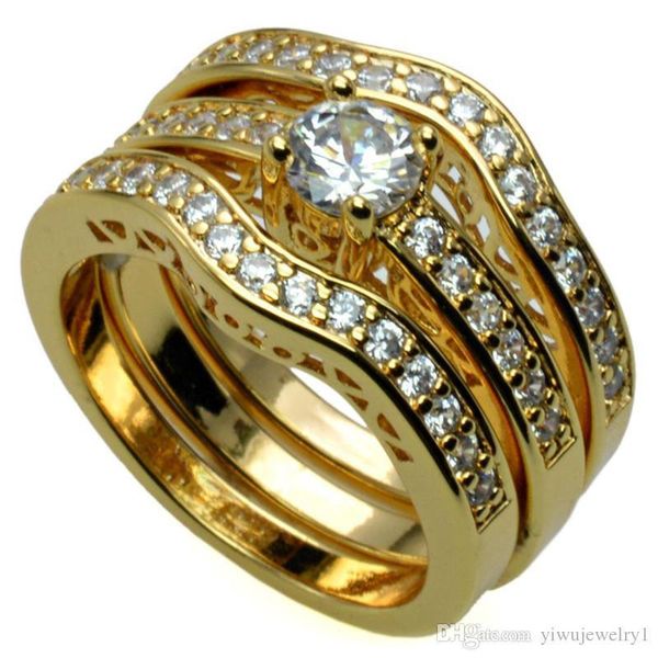 

18k yellow gold filled engagement wedding ring set size 5 6 7 8 9 10 11 12 13, Silver