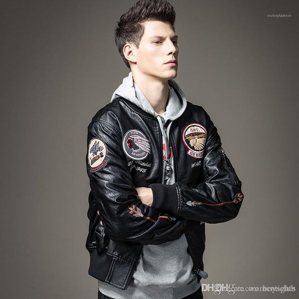 

designer leather jackets fashion loose mulit pockets panelled mens leather coats casual males clothing letter print mens, Black