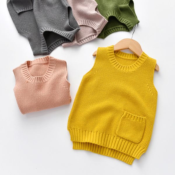 

2019 autumn and winter korean-style new style kids' sweater pure cotton vest children pure cotton sweater, White