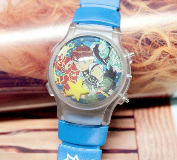 

ben 10 cartoon children watch leather led kids watches child wrist for boys students sports clock relogio hombre, Blue