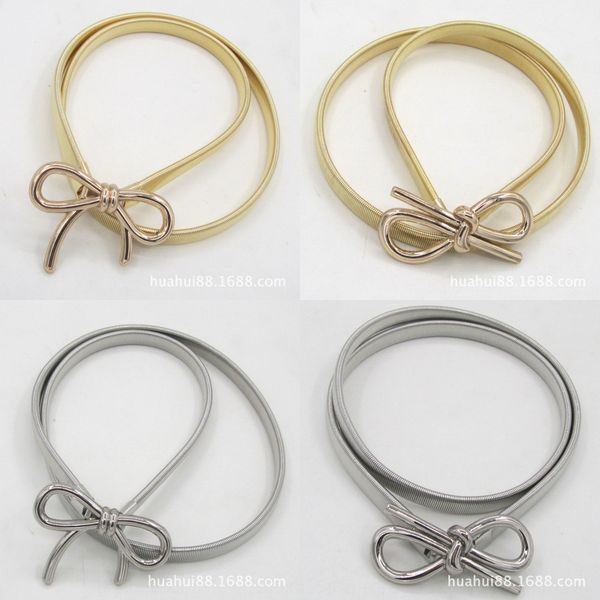 

bowknot buckle elastic thin metal waist chain bowknot buckle elastic butterfly butterfly thin belt metal waist chain belt, Black;brown