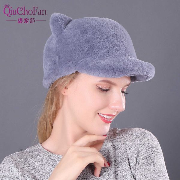 

autumn and winter sweet and lovely korean version whole skin fur casual cap ladies cat ears fur hat, Blue;gray