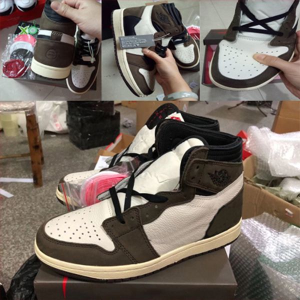 

travis scott air high og ts sp 1 men basketball shoes sail black dark mocha outdoor sports shoes cd4487-100