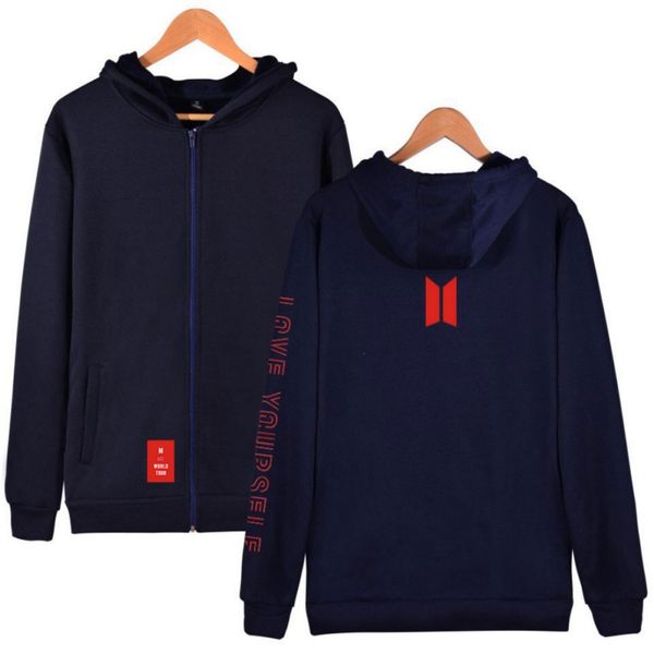 

women's men's long sleeve hoodies love yourself zipper hooded sweatshirt bangtan sudadera mujer moletom damska, Black