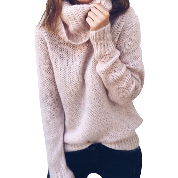 

women fashion soild color long sleeve pullover turtle neck knitting pullover sweater 2019 new sale, White;black