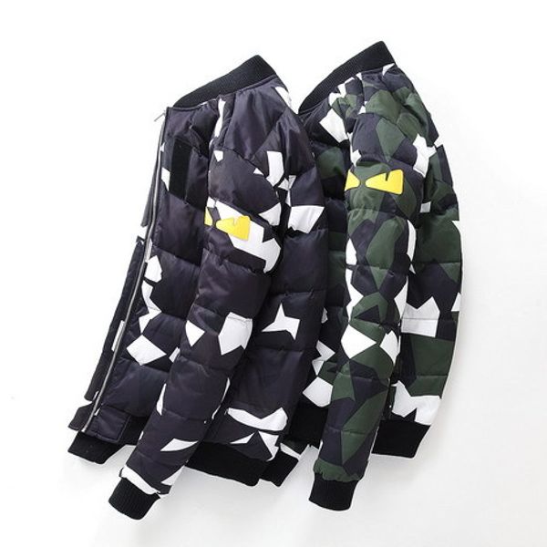 

mens конструктора вниз пальто мода камуфляж шаблон ветровка марка осень зима zipper stand collar толстые открытый куртки размер m-3xl, Black