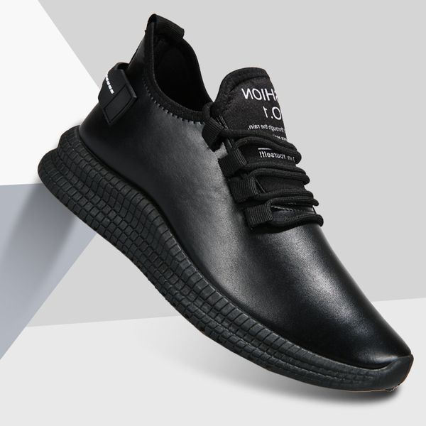 

men sports shoes running leather shoes non-slip casual soft comfortable leather tie busines ssneakers designer men, Black