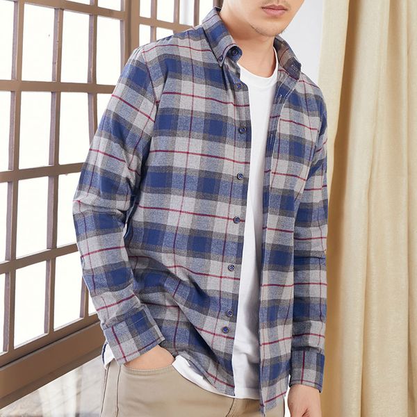 

100% cotton men's plaid\solid casual shirts classic fashion soft long sleeve button-down collar male shirt, White;black