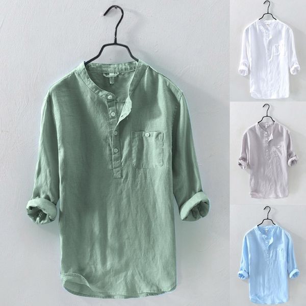 

new arrival slim fit male shirt breathable men's causal shirt long sleeve button cotton linen solid color loose blouse -4xl, White;black