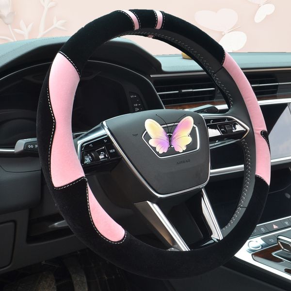 

2019 winter short plush car steering-wheel cover women girl cute pink auto accessories steering cover 15 inch