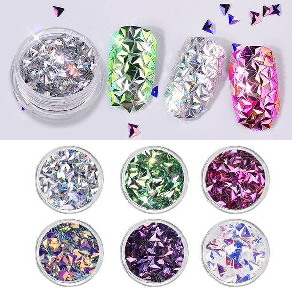 

beautiful 3d triangle shape sequins 6 colors boxed nail art decoration accessories for nails 6pcs/set shiny sequins diy decora, Silver;gold