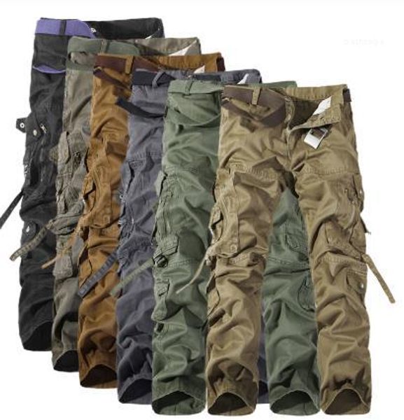 

mens army tactical cargo pants casual мытая твердая сыпучая середина талия брюки мужские мульти карманного инструмент брюки, Black
