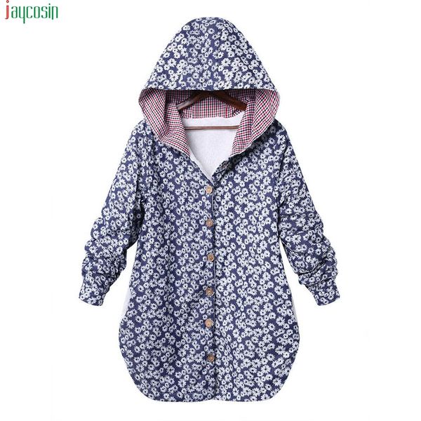 

jaycosin jacket womens 2019 plus size winter warm outwear casual coat womens loral print plaid hooded pockets oversize coats new, Black;brown