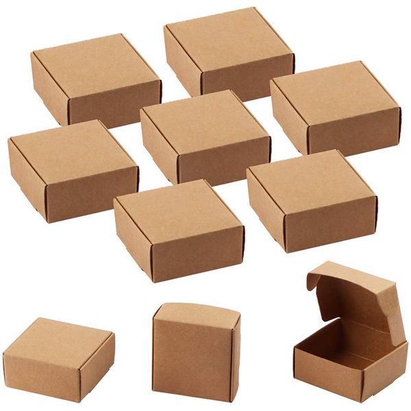 

small gift boxes, square gift boxes brown kraft paper box decorative treat boxes packaging boxes, favor treat -95x95x