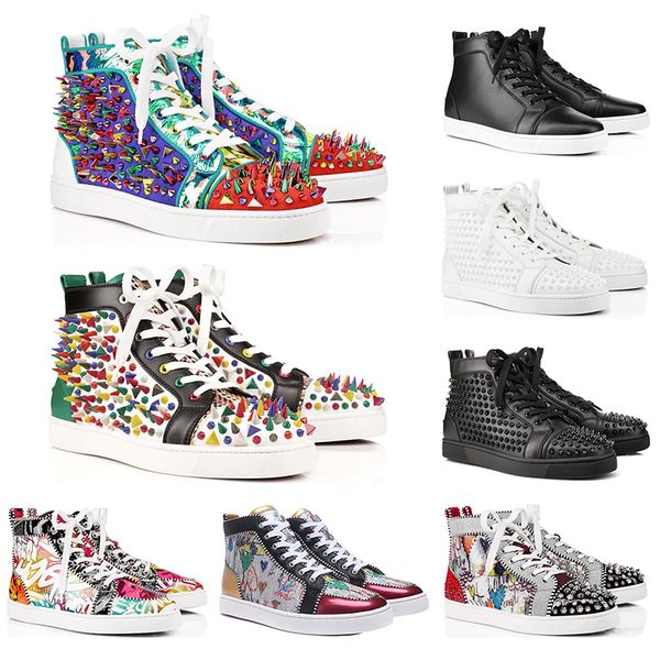 

designer fashion red bottoms shoes studded spikes flat luxury sneakers glitter party lovers genuine leather casual rivet shoes