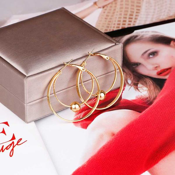 

round gold color hoop earring for women 40mm classic girl earings hoops womens gift zinc alloy fashion jewelry wholesale 2020, Golden;silver