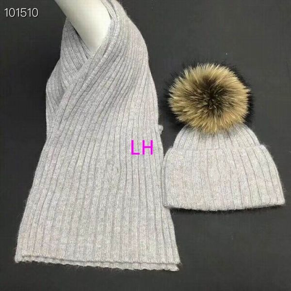 

2018 luxury knitting hats good quality with hair ball fashion beanie cap men's women's winter warm hats and scarves sets, Blue;gray