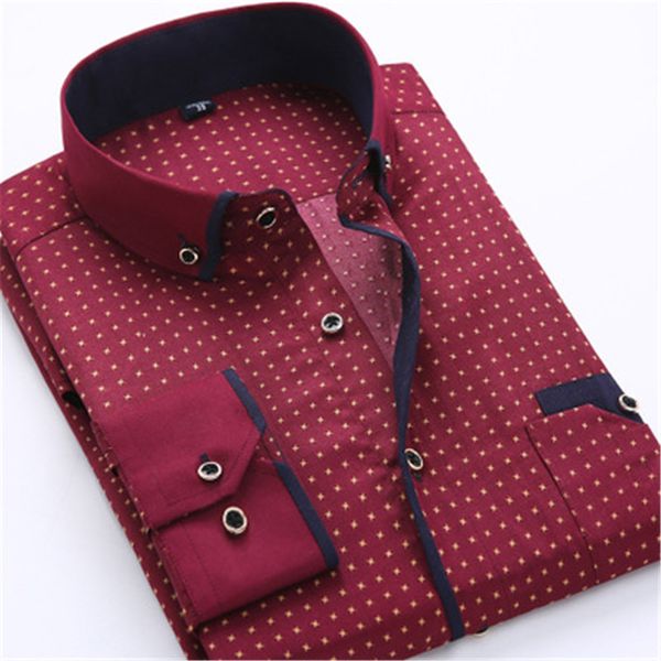 

2019 men fashion casual long sleeved printed shirt slim fit male social business dress shirt brand men clothing soft comfortable, White;black