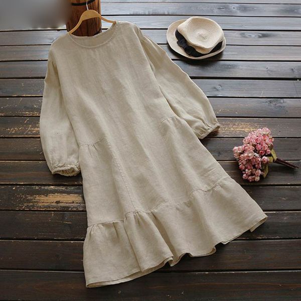 

womens clothing ladies dresses spring elegant o neck long sleeve women ruffles casual solid dress loose femme blusas cotton vestido, Black;gray