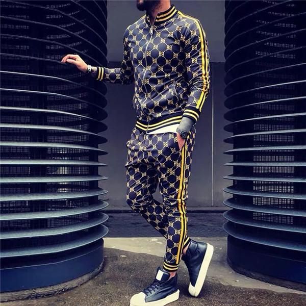 

new colorful plaid men casual zipper xshfbcl set autumn tracksuit set male sweatshirt pocket fashion men sets mens set, Black