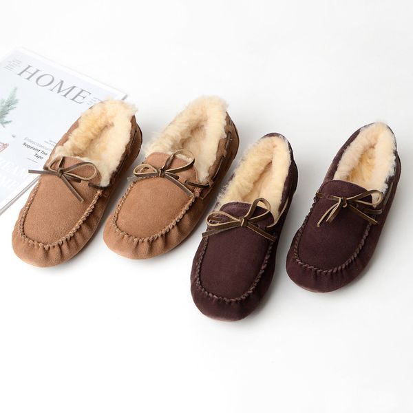 

genuine leather snow boots women low-sheepskin fur flats moccasins winter casual large size 42plush lined warm loafers shoes, Black