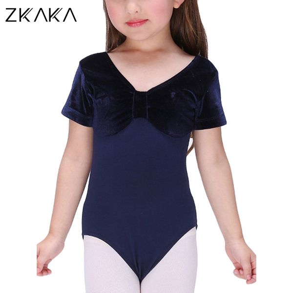 

zkaka girls kids gymnastics ballet leotard short sleeve ballerina bodysuit dancing costume, Black;red