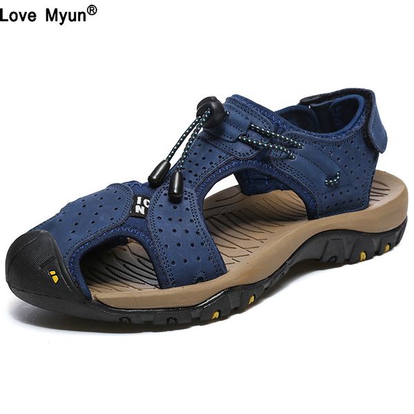 

2019 mens sandals genuine leather summer shoes new beach men casual shoes outdoor sandals for man plus size 7785, Black