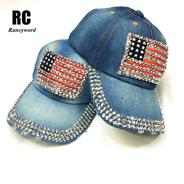 

rancyword] american flag cowboy hat women snapback caps diamond mosaic hats for lady washed cowboy cap women rc1062, Blue;gray