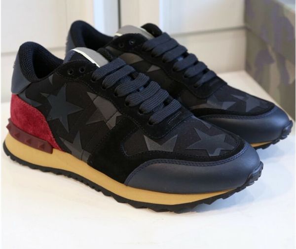 

rockstuds leather suede lace rockrunner shoes men stud rivet camouflage sneakers runner trainers sport casual shoes size uneuro 35-45, Black
