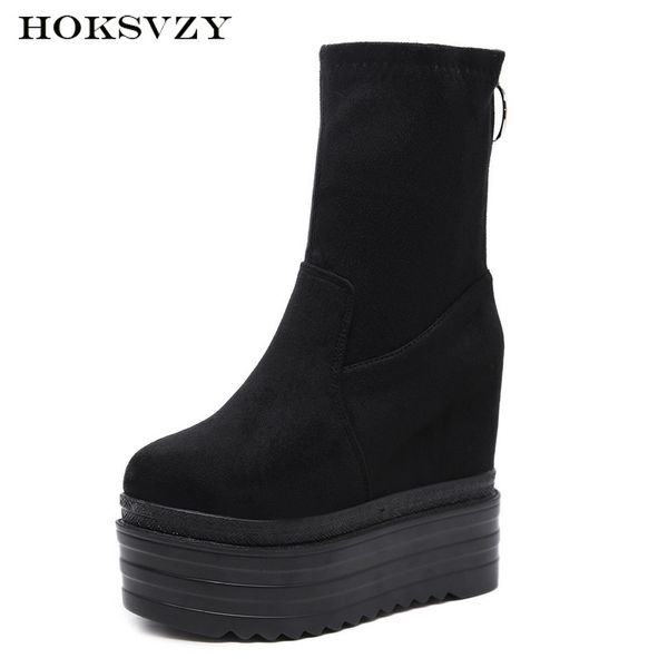 

12cm heels autumn roman black mid calf boots women's boots high slope high heel women platfrom shoes -558-20